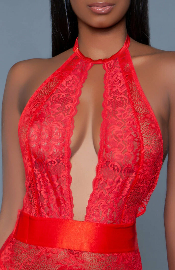 COAXcopenhagen.com Red Suspender Bodysuit - Notice Me