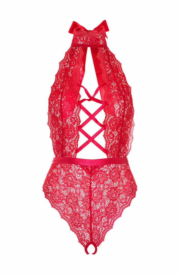 COAXcopenhagen.com LINGERIE Red Crotchless Bodysuit - Seduce Me In Red