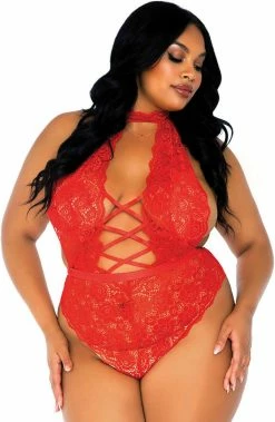 COAXcopenhagen.com LINGERIE Red Crotchless Plus Size Bodysuit - Seduce Me In Red