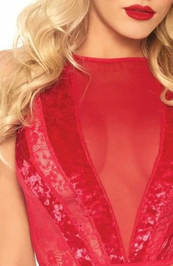 COAXcopenhagen2 LINGERIE Red Velvet Bodysuit - Red Glam