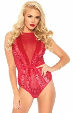 COAXcopenhagen2 LINGERIE Red Velvet Bodysuit - Red Glam