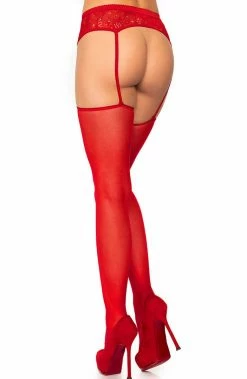 COAXcopenhagen2 Sheer Red Suspender Pantyhose HOSIERY