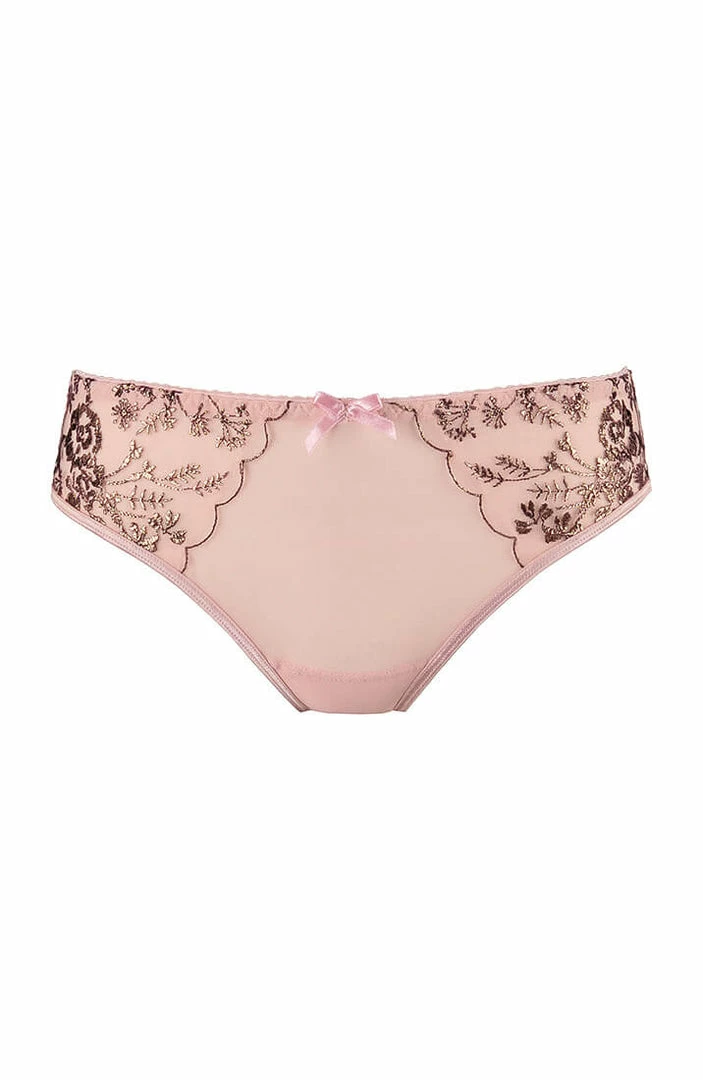 COAXcopenhagen.com Pink Brief Panty With Rose Gold Embroidery - AFFECTION
