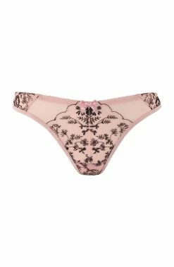 COAXcopenhagen.com LINGERIE Pink Thong With Rose Gold Embroidery - AFFECTION