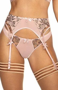 COAXcopenhagen.com Pink Garter Belt With Rose Gold Embroidery - PASSIONATE