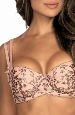 COAXcopenhagen.com Pink Push-up Bra With Rose Gold Embroidery - AFFECTION