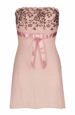 COAXcopenhagen.com LINGERIE Pink Chemise & String With Rose Gold Embroidery - HARMONY