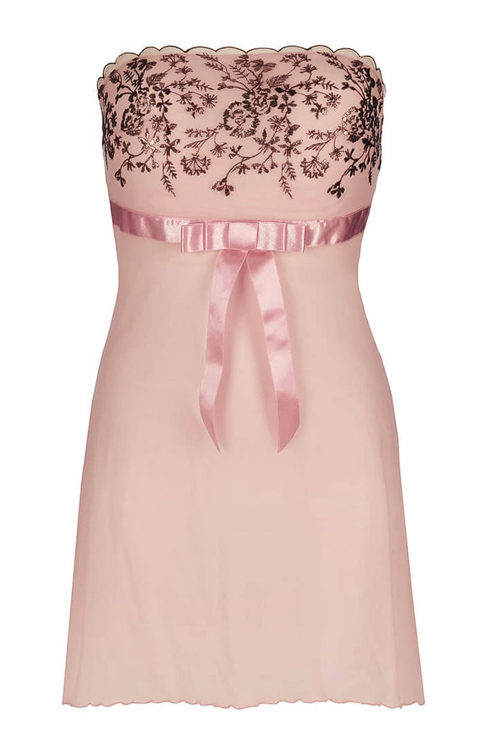 COAXcopenhagen.com LINGERIE Pink Chemise & String With Rose Gold Embroidery - HARMONY
