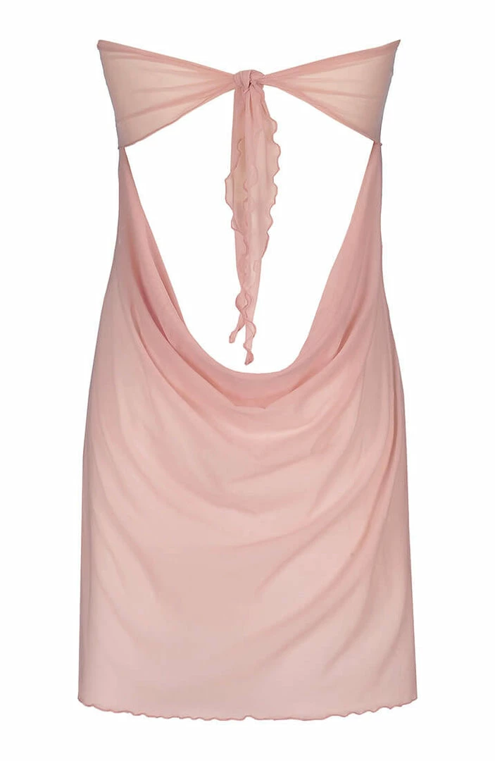 COAXcopenhagen.com LINGERIE Pink Chemise & String With Rose Gold Embroidery - HARMONY