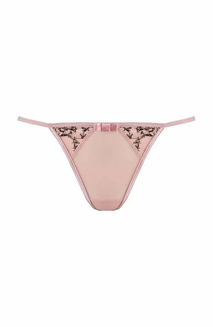 COAXcopenhagen.com LINGERIE Pink Chemise & String With Rose Gold Embroidery - HARMONY