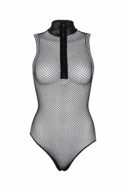 COAXcopenhagen.com Black Zip Up Fishnet Bodysuit - Run For It LINGERIE