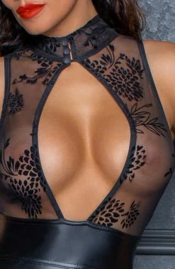 COAXcopenhagen.com The COAX Fetish Wet Look & Sheer Dress With Flock Embroidery - Seek Amy