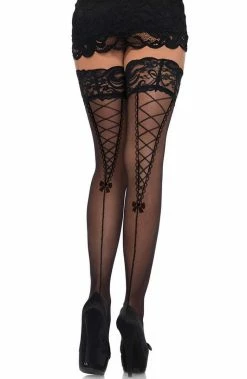 COAXcopenhagen.com HOSIERY Sheer Stay Up Stockings With Faux Lace-up Backseam