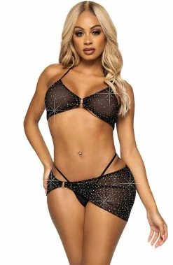 COAXcopenhagen.com Sheer Black Top & Sarong With Rhinestones - Look At Me