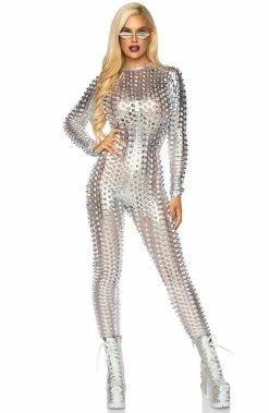 COAXcopenhagen.com Laser Cut Metallic Silver Catsuit - Spaced Out COSTUMES