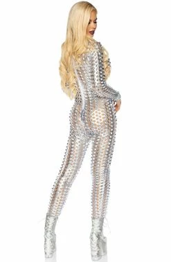 COAXcopenhagen.com Laser Cut Metallic Silver Catsuit - Spaced Out COSTUMES