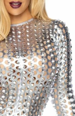 COAXcopenhagen.com Laser Cut Metallic Silver Catsuit - Spaced Out COSTUMES