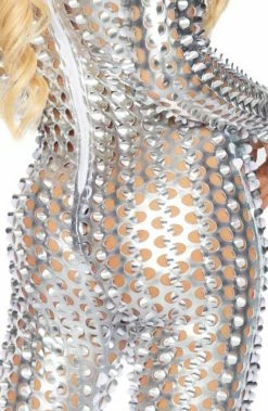 COAXcopenhagen.com Laser Cut Metallic Silver Catsuit - Spaced Out COSTUMES