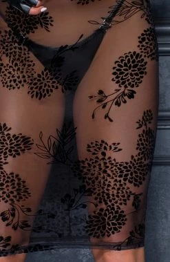 COAXcopenhagen.com Lingerie Dress Sheer Black Pencil Dress With Flock Embroidery - Slave 4 U