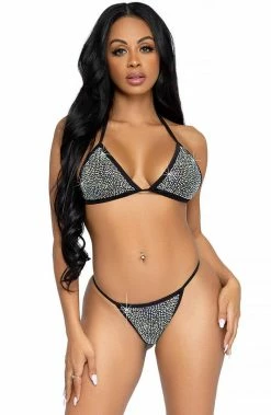 COAXcopenhagen.com SWIMWEAR Black Rhinestone Bikini Set - Black Ocean