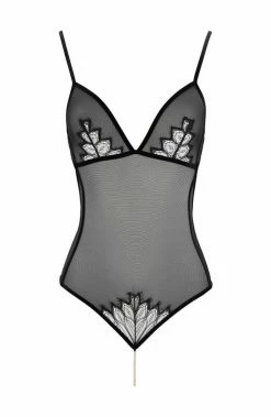 COAXcopenhagen2 LINGERIE Black Bodysuit With Pearl String - Kyoto Body