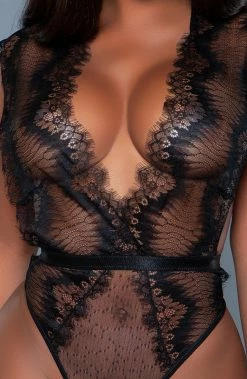 COAXcopenhagen.com Black Crotchless Lace Bodysuit - Sultry Nights