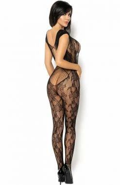 COAXcopenhagen.com Black Bodystocking With Straps And Floral Pattern - Kiara LINGERIE