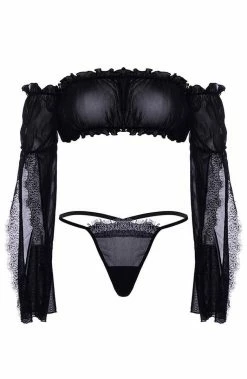 COAXcopenhagen.com LINGERIE Black Mesh Bandeau Top & String - Flawless