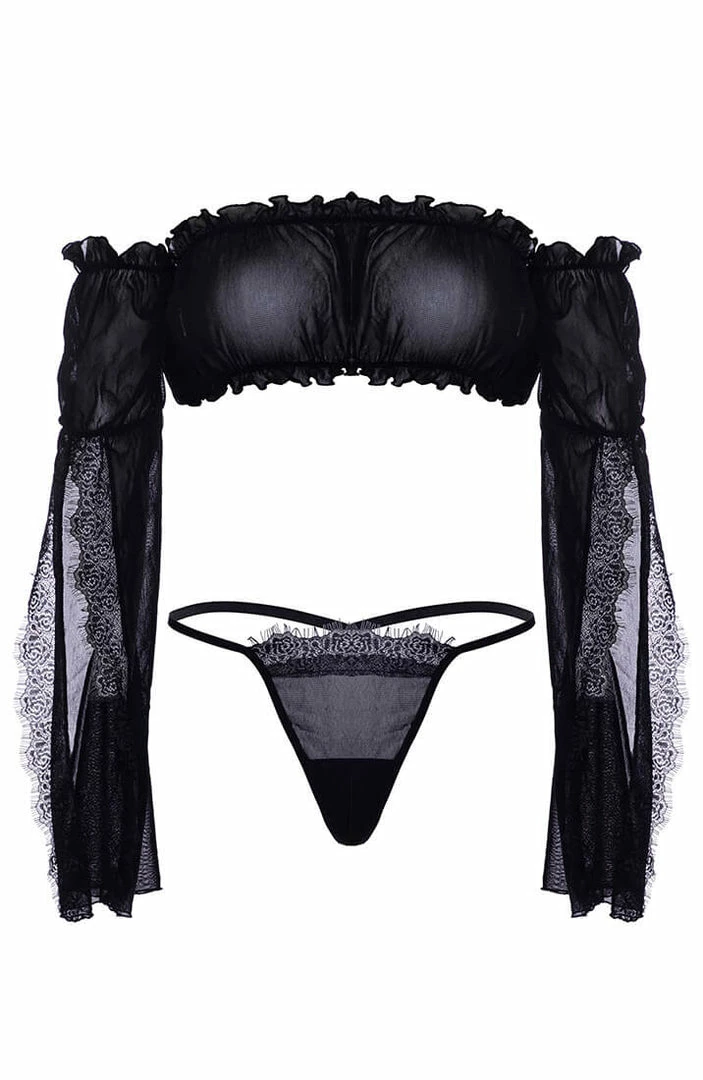 COAXcopenhagen.com LINGERIE Black Mesh Bandeau Top & String - Flawless