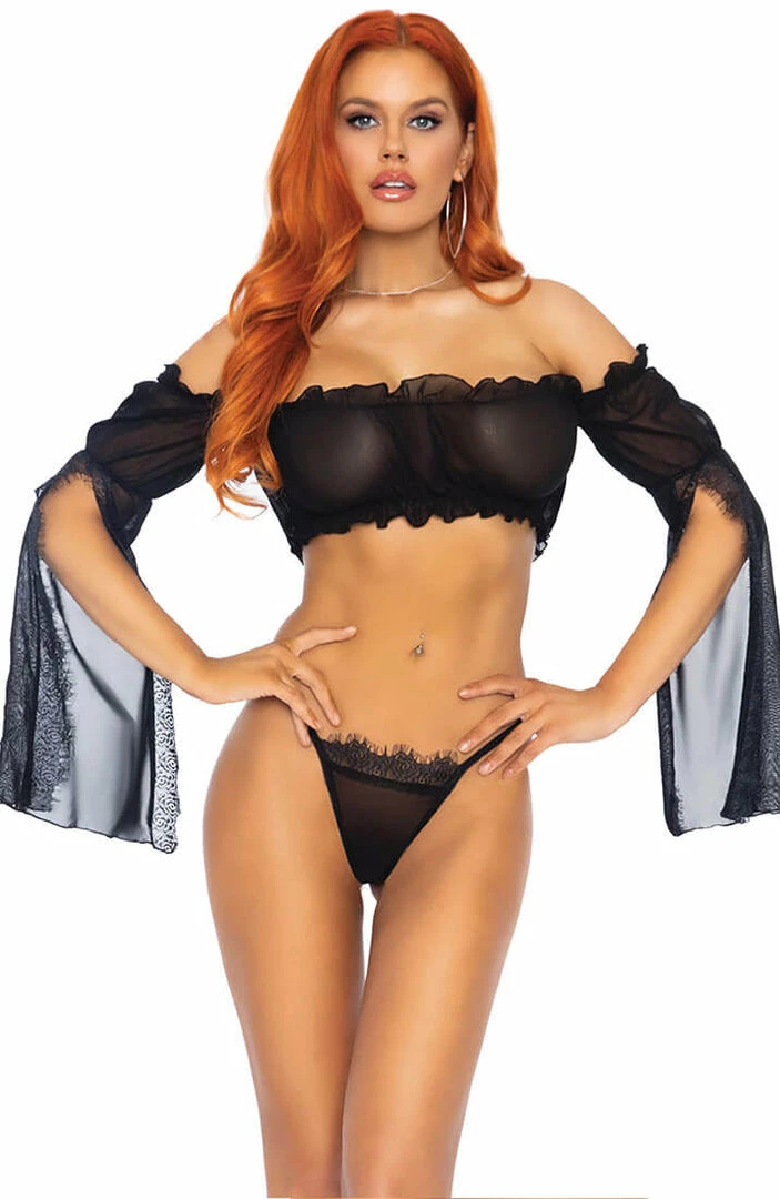 COAXcopenhagen.com LINGERIE Black Mesh Bandeau Top & String - Flawless