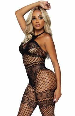 COAXcopenhagen.com LINGERIE Black Crotchless Halter Neck Bodystocking - On Display