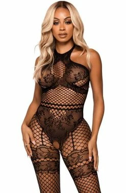COAXcopenhagen.com LINGERIE Black Crotchless Halter Neck Bodystocking - On Display