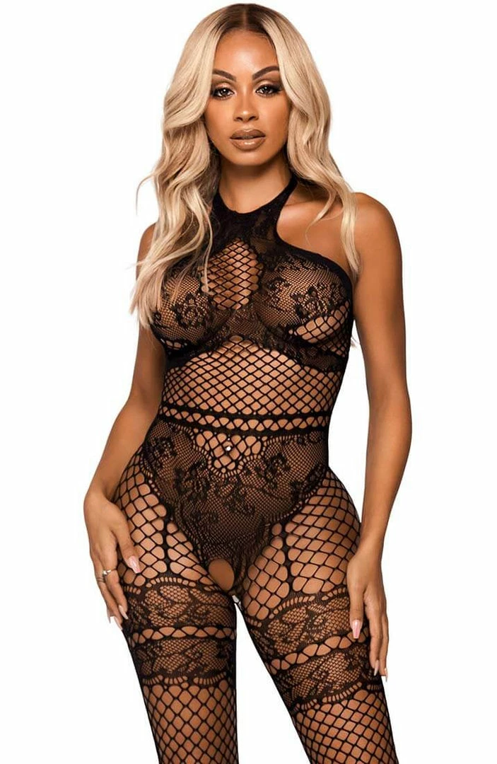 COAXcopenhagen.com LINGERIE Black Crotchless Halter Neck Bodystocking - On Display