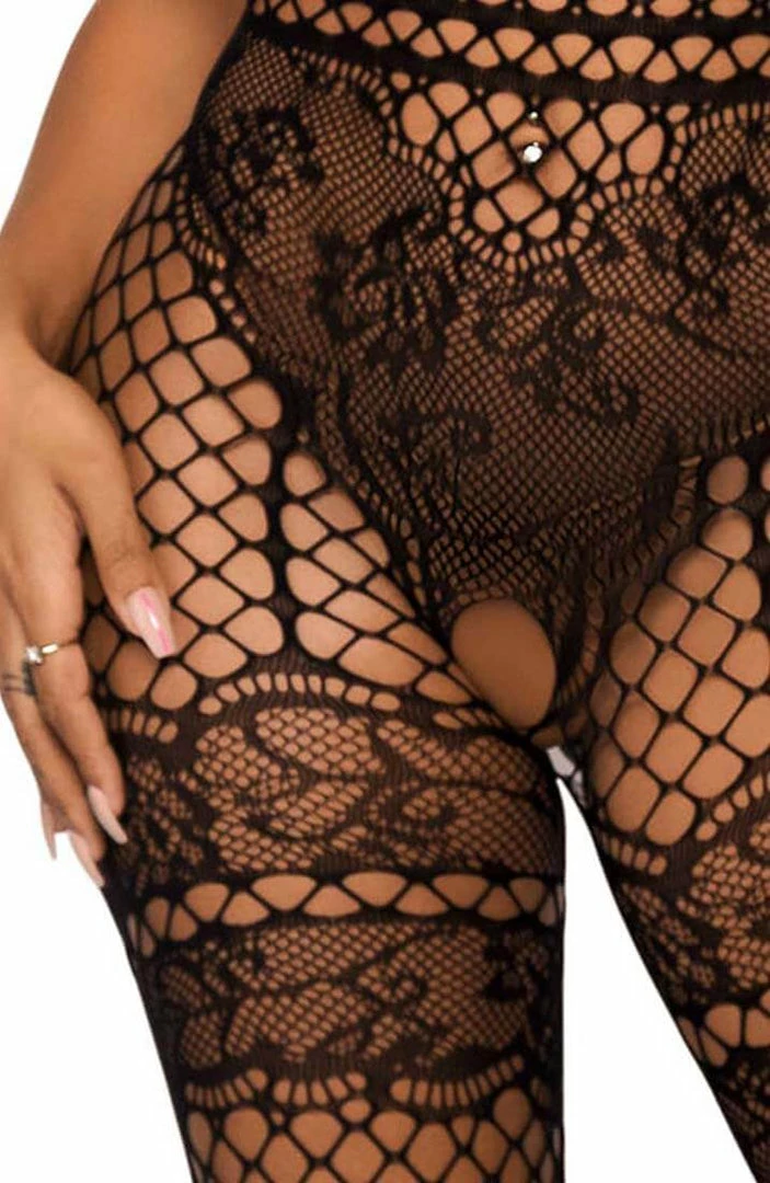 COAXcopenhagen.com LINGERIE Black Crotchless Halter Neck Bodystocking - On Display