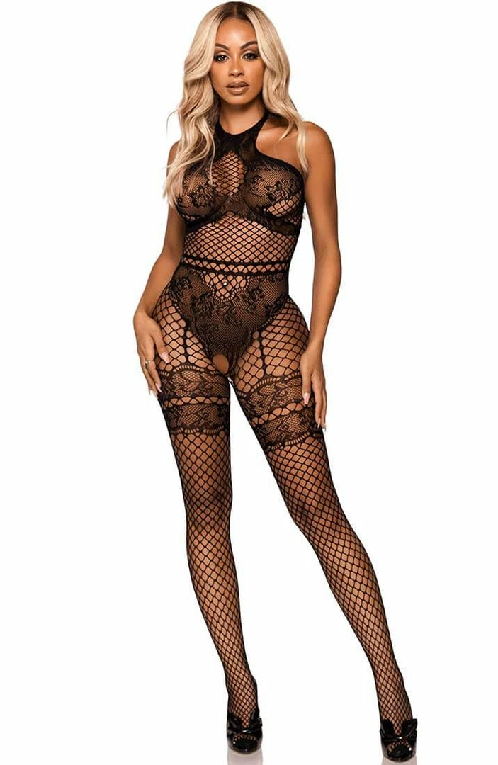 COAXcopenhagen.com LINGERIE Black Crotchless Halter Neck Bodystocking - On Display