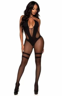 COAXcopenhagen.com LINGERIE Black Keyhole Halter Bodystocking - Savage Attitude
