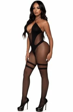 COAXcopenhagen.com LINGERIE Black Keyhole Halter Bodystocking - Savage Attitude