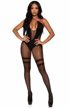 COAXcopenhagen.com LINGERIE Black Keyhole Halter Bodystocking - Savage Attitude