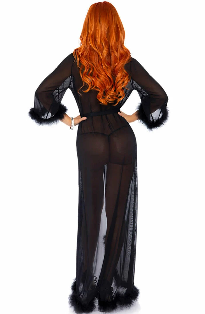COAXcopenhagen.com Black Robe With Marabou Feather Trim - French Night