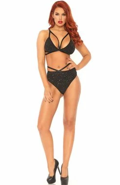 COAXcopenhagen2 Black Lingerie Set With Gold Shimmer - Go Steady