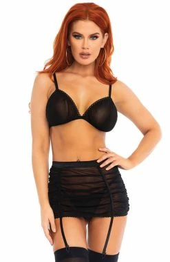 COAXcopenhagen.com Black Mesh Bra Top And Garter Skirt - Rolling Over