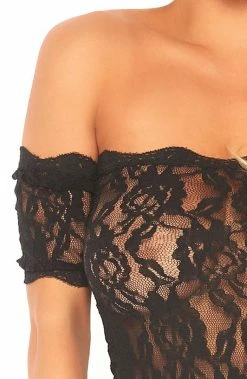 COAXcopenhagen2 Black Off The Shoulder Bodysuit - Black Roses LINGERIE
