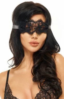 COAXcopenhagen2 LINGERIE Black Satin Chemise & Blindfold - Eve