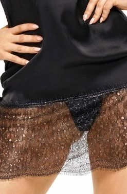 COAXcopenhagen.com Black Satin Chemise - Sandra LINGERIE