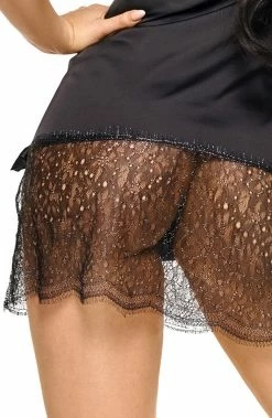 COAXcopenhagen.com Black Satin Chemise - Sandra LINGERIE