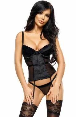 COAXcopenhagen.com LINGERIE Black Velvet Bustier With Suspenders - Monica