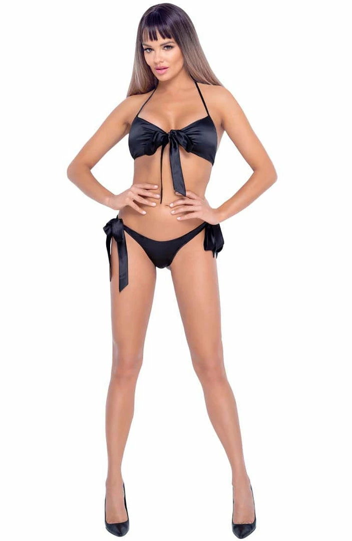 COAXcopenhagen.com Black Satin Bow Lingerie Set - Satin Sensations