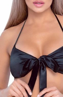 COAXcopenhagen.com Black Satin Bow Lingerie Set - Satin Sensations