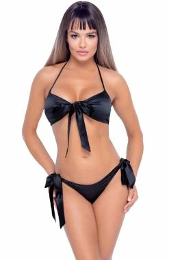COAXcopenhagen.com Black Satin Bow Lingerie Set - Satin Sensations