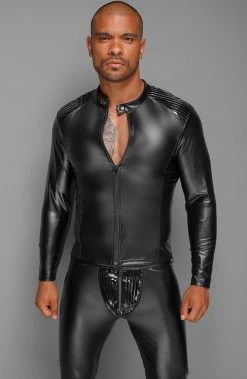 COAXcopenhagen.com The COAX Fetish Black Wet Look MC Shirt With PVC Epaulets - Notice